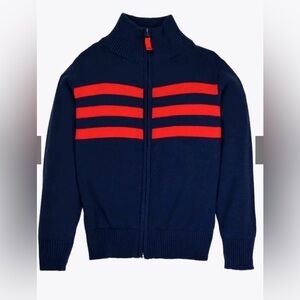 Boy’s Toobydoo New York Preppy Blue Zip Up sweater navy red stripe 10 EU 140 NWT